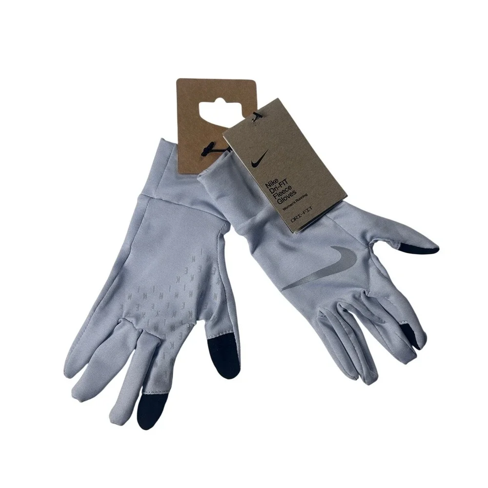 Nike Dri FIT Fleece Gloves Womens Running XS S Silver Touchscreen Warm NEW